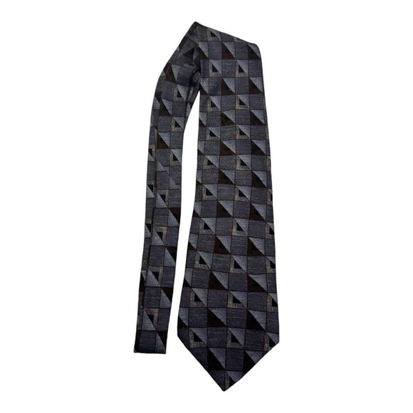 Stafford Gray Geo Print 100% Silk‎  Office Wear Tie - Picture 1 of 5